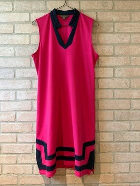 Tommy Bahama Pima Cotton Hot Pink Sleeveless Shift with Navy Blue Trim